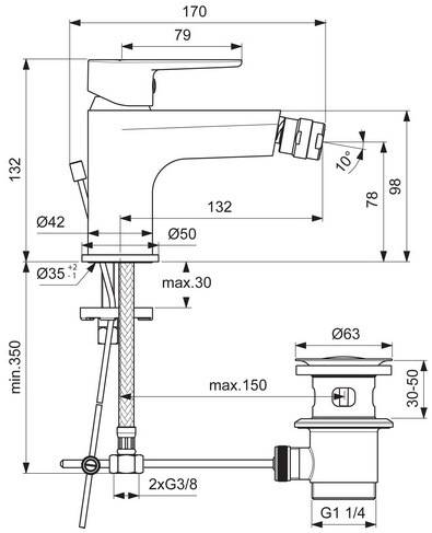 Ideal Standard Bidetarmatur CERAFINE O Ausladung 132mm mit