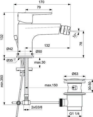 Ideal Standard Bidetarmatur CERAFINE O Ausladung 132mm mit