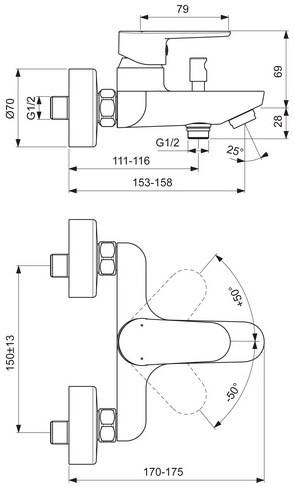 Ideal Standard Badearmatur AP CERAFINE O AP chrom chrom