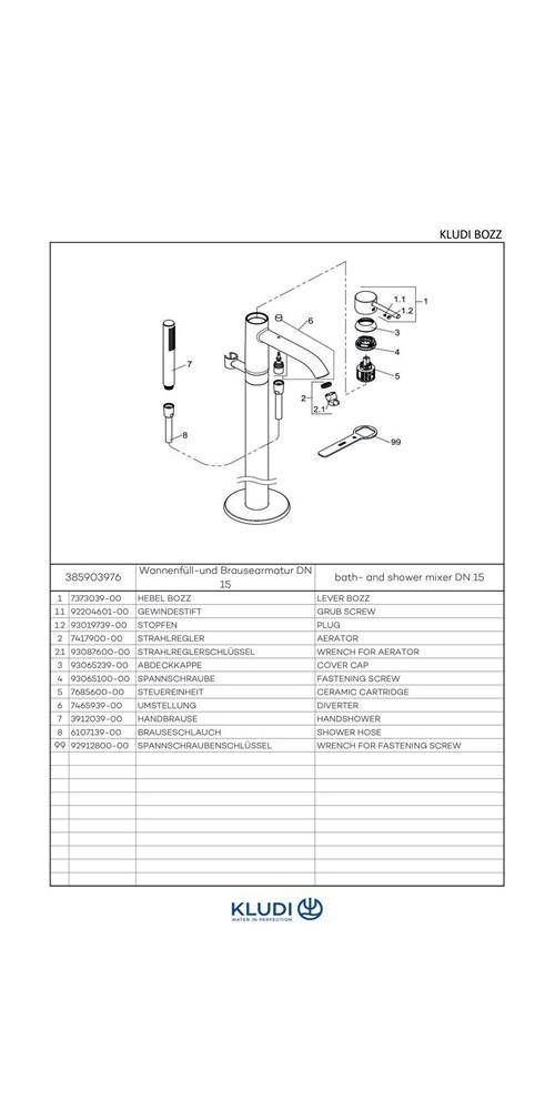 Kludi WF BOZZ und Brause-Einhandmischer Standmont. f freist. Wannen