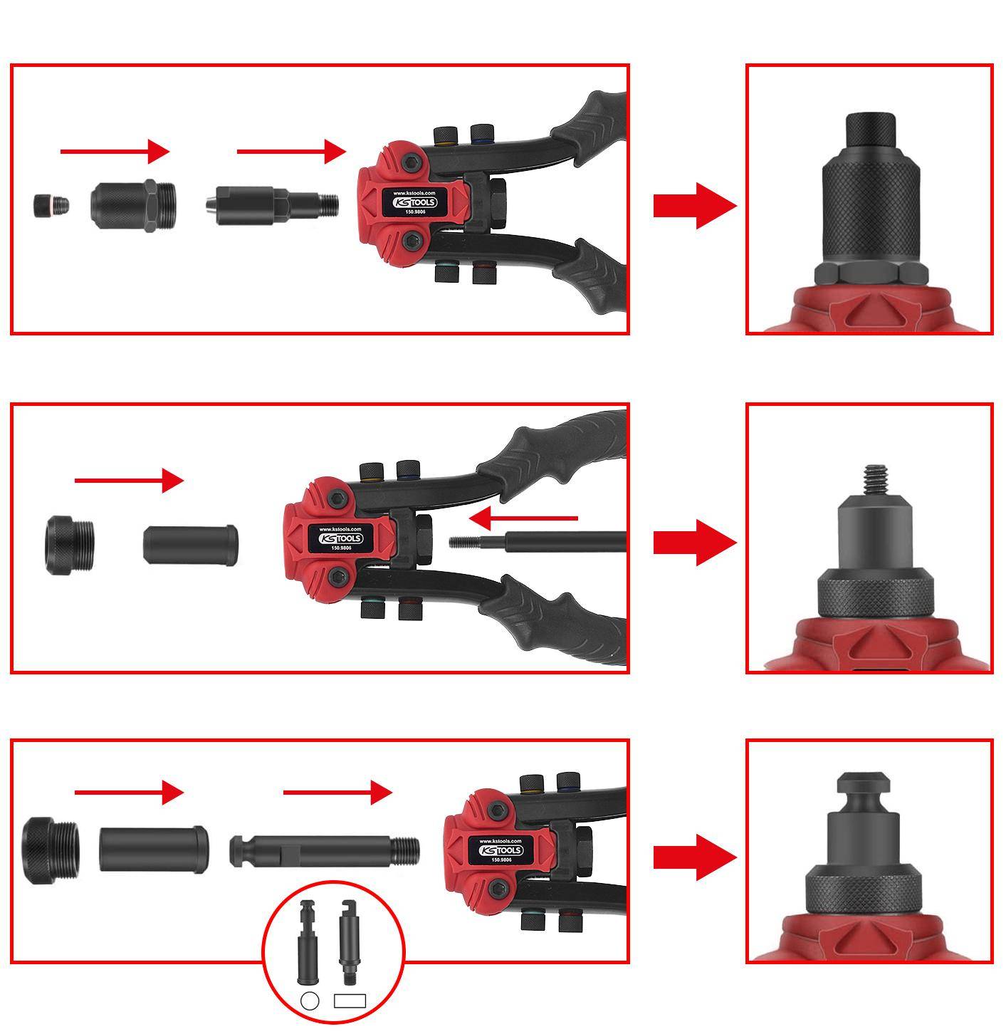 KS TOOLS 3 in 1 Nietzangen-Satz, 15-tlg.