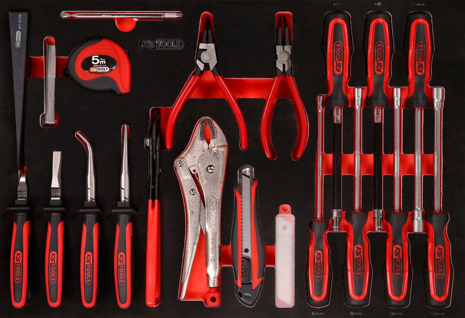 KS TOOLS Schraubendreher- / und Zangen-Satz in Schaumstoffeinlage,