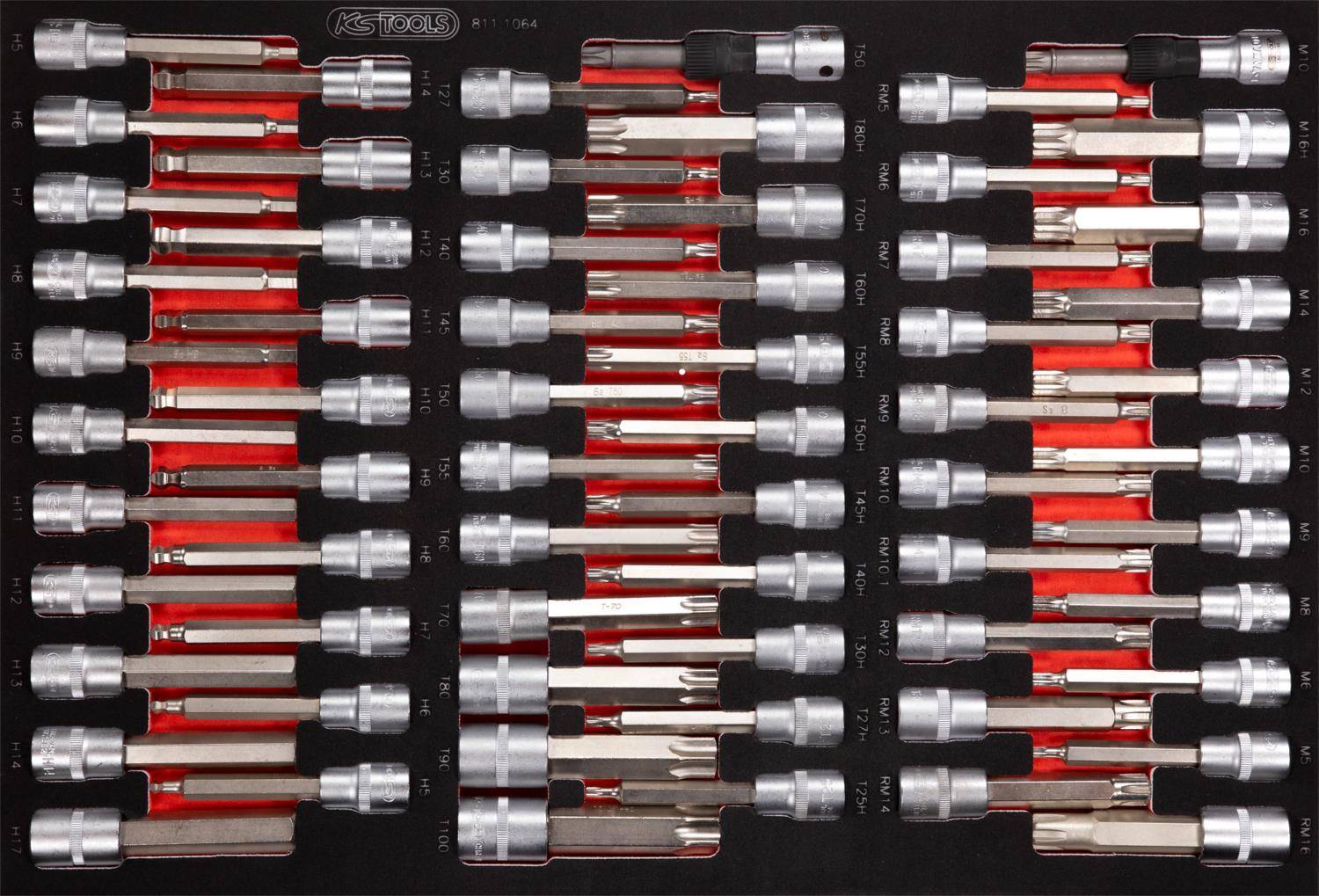 KS TOOLS Werkzeuge-Maschinen GmbH 1/2'' Bit-Stecknuss-Satz in Schaumstoffeinlage, 64-tlg (811.1064)