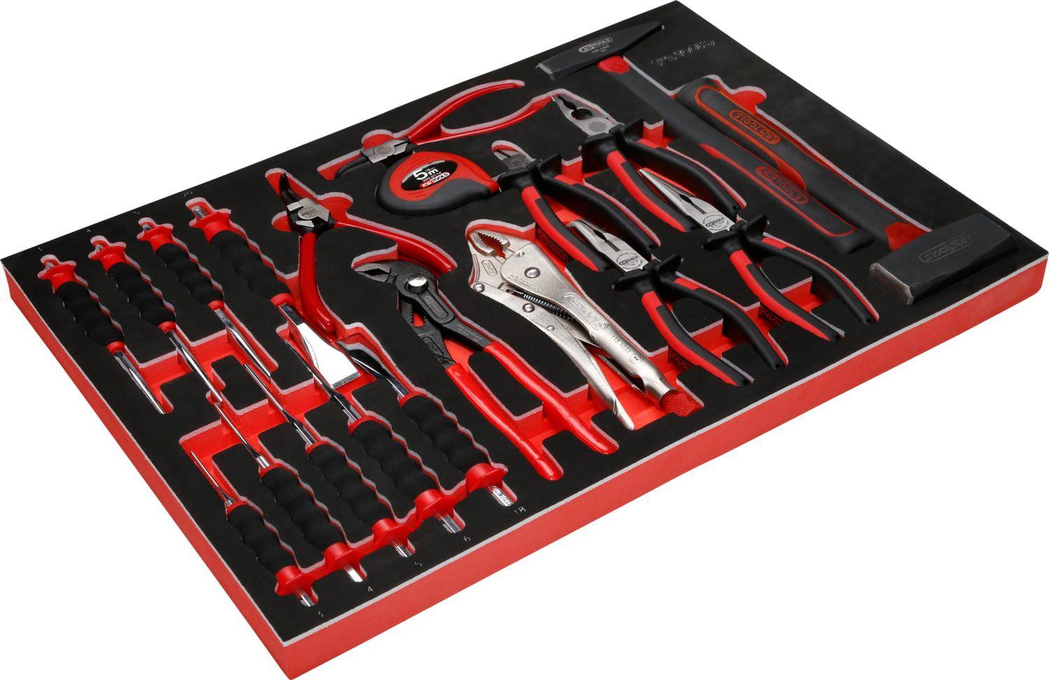 KS TOOLS Zangen- / Hammer- / und Meißel-Satz in Schaumstoffeinlage,