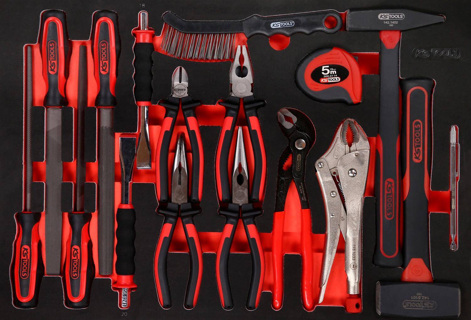 KS TOOLS Zangen- / Hammer- / und Meißel-Satz in Schaumstoffeinlage,