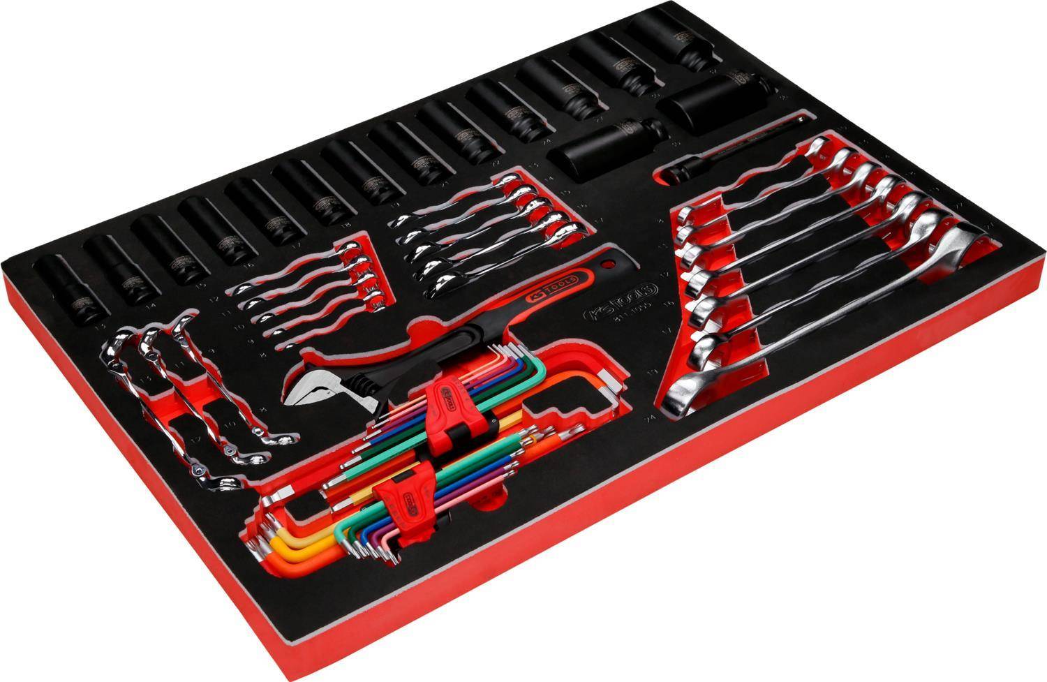 KS TOOLS Werkzeuge-Maschinen GmbH Schraubenschlüssel- / und Kraft-Stecknuss-Satz in Schaumstoffeinlage, 55-tlg (811.1055