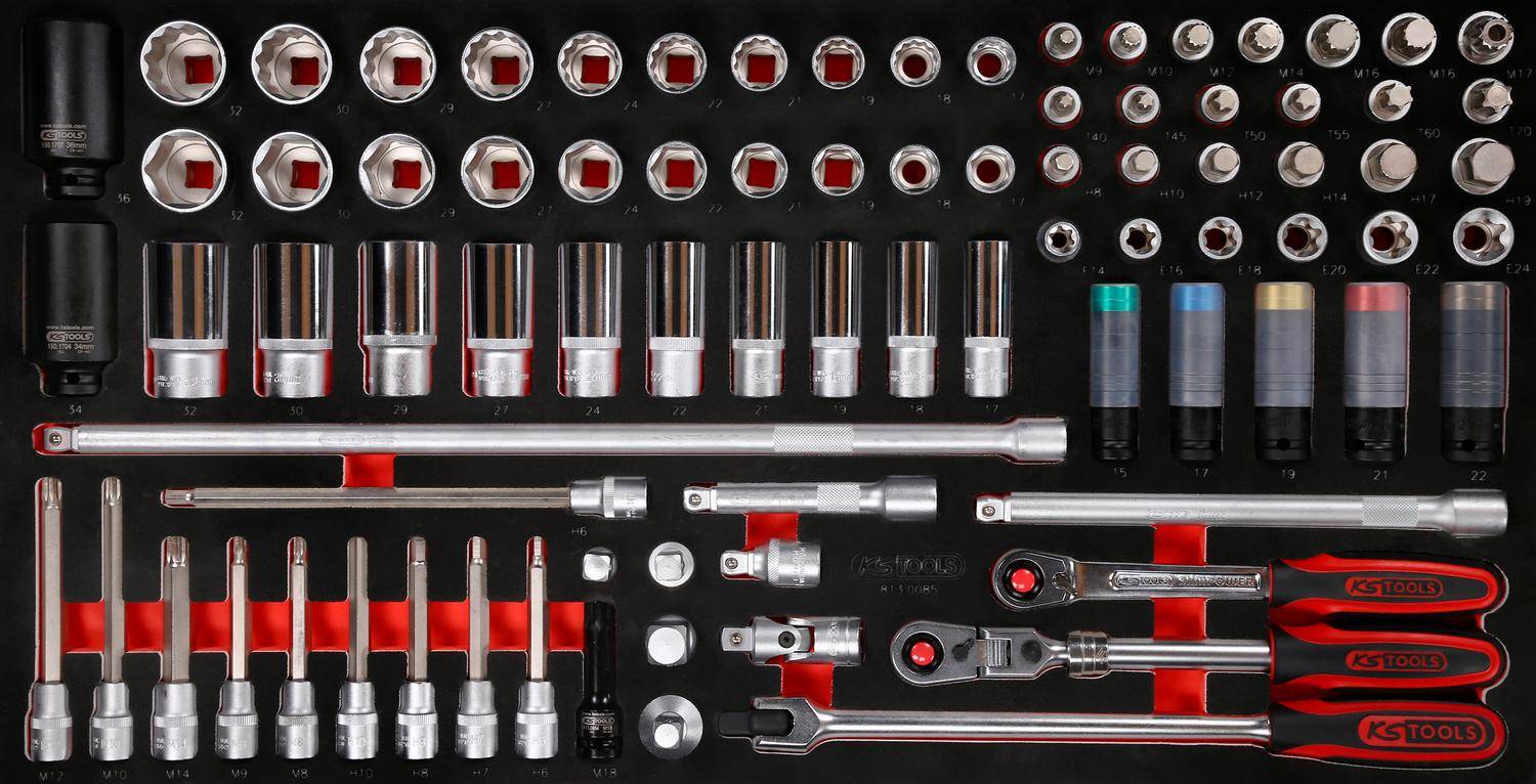 KS TOOLS 1/2" Steckschlüssel-Satz in Schaumstoffeinlage, 85-tlg