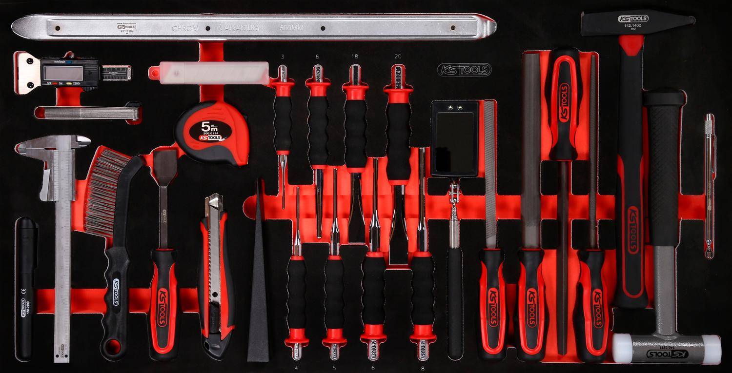 KS TOOLS Hammer- / Meißel- / und Messwerkzeug-Satz in