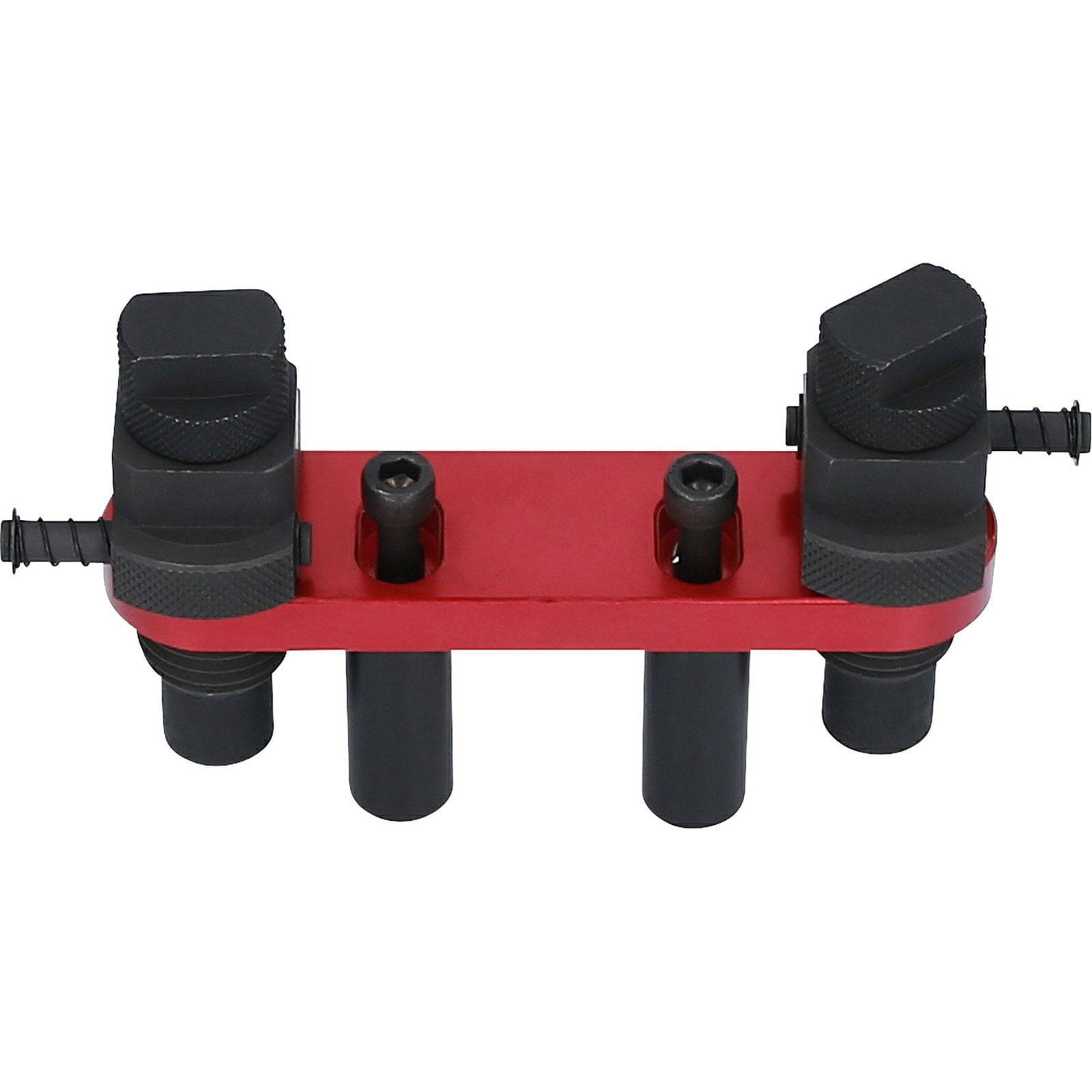 Ein Werkzeug zum Befestigen mit zwei verstellbaren Knöpfen auf einer roten Basis.