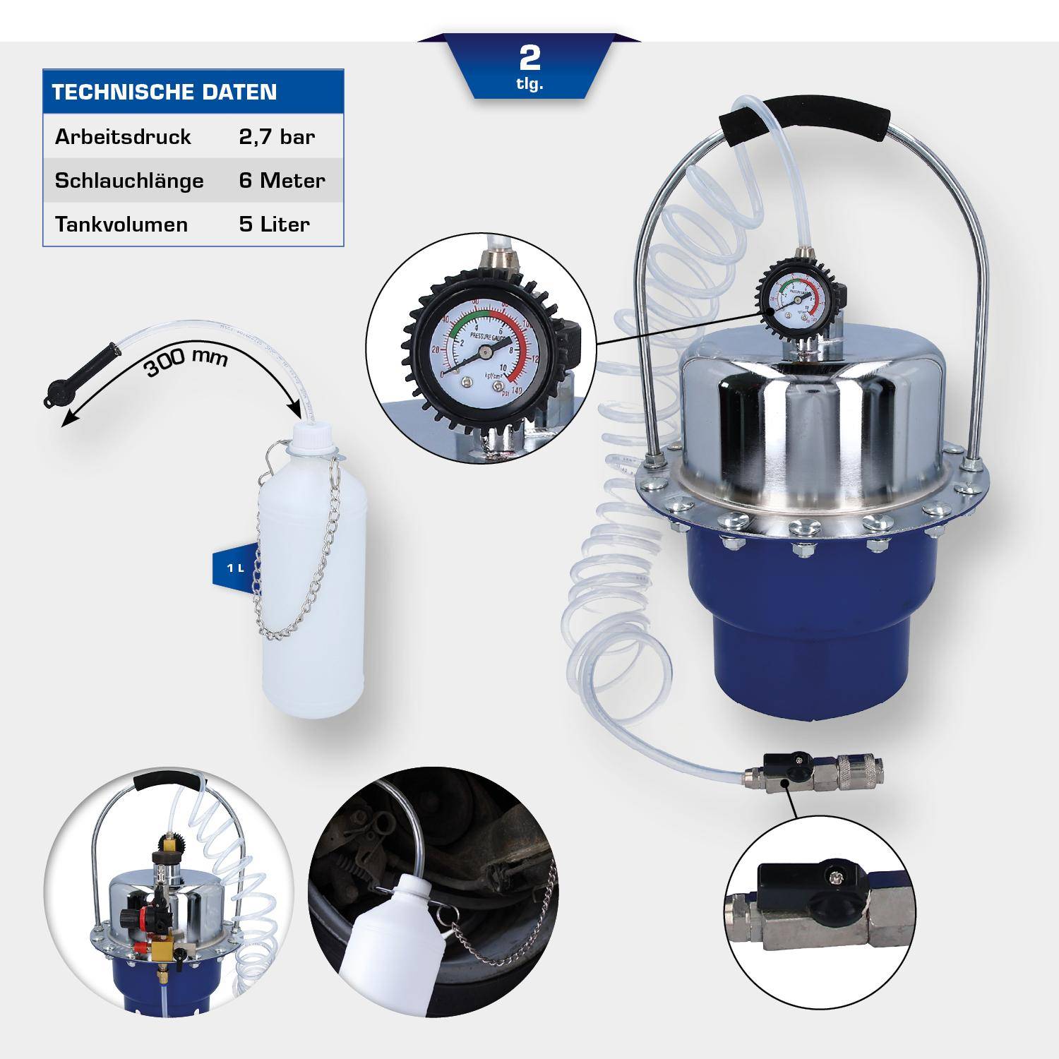 Brilliant Tools Druckluft-Bremsentlftungsgert mit Auffangflasche