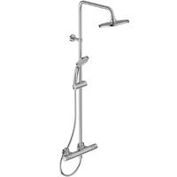Chromdusch-System mit Kopfbrause, Handbrause und an der Wand montierter Steuerleiste.