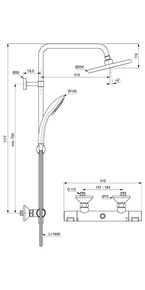 Ideal Standard Duschsystem CERATHERM 25 mit CeraTherm T25