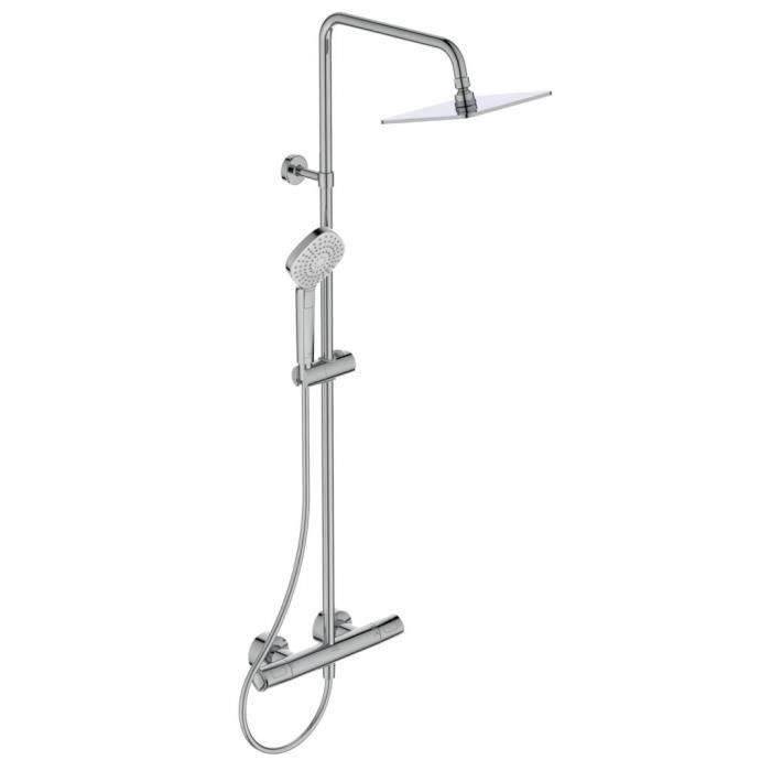 Thermostatische Duschsäule - CERATHERM T100 - Ø20 cm Kopf + Ø11 cm 3J Handbrause - Chrom - Idealer Standard