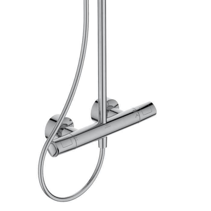 Thermostatische Duschsäule - CERATHERM T100 - Ø20 cm Kopf + Ø11 cm 3J Handbrause - Chrom - Idealer Standard