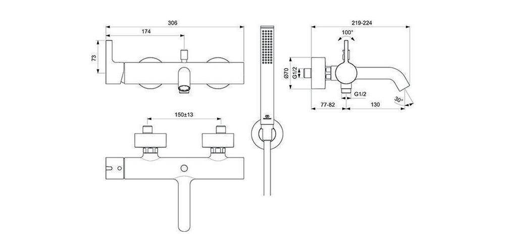 Ideal Standard Wannenmischer JOY AP, DN 15, mit Brause-Set magnetic