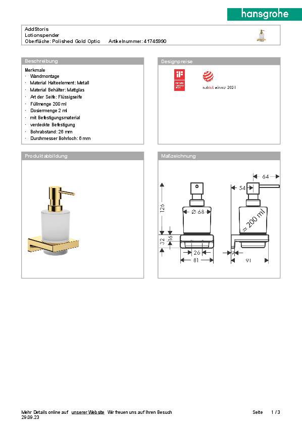Lotionspender ADDSTORIS HANSGROHE