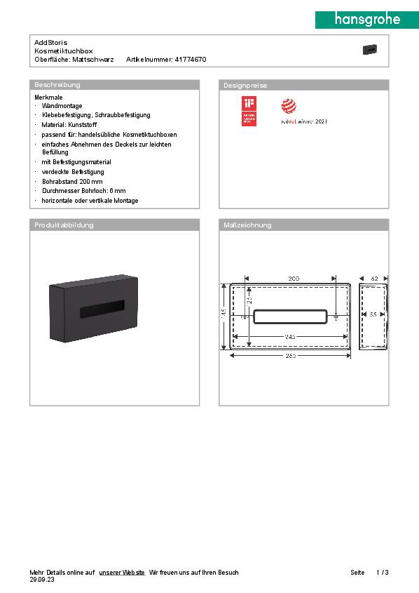 Kosmetiktuchbox ADDSTORIS HANSGROHE