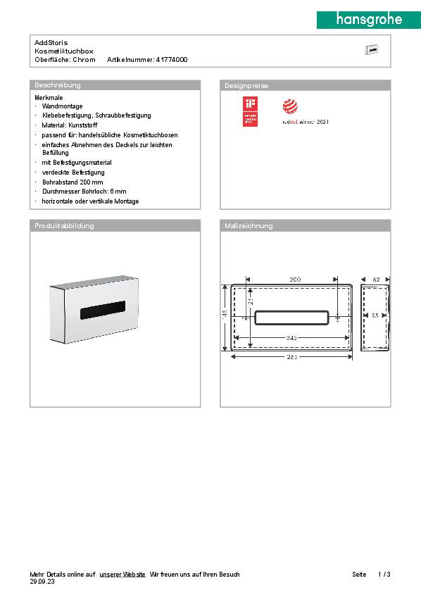 Kosmetiktuchbox ADDSTORIS HANSGROHE