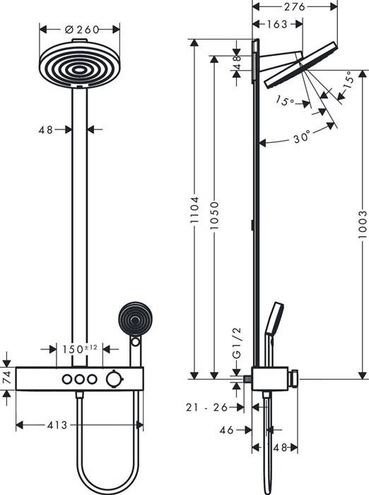 hansgrohe HG Showerpipe 260 2jet PULSIFY m Brausetherm. EcoSmart