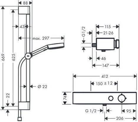 hansgrohe Brausesystem PULSIFY SELECT 105 3jet Relaxation m Therm.