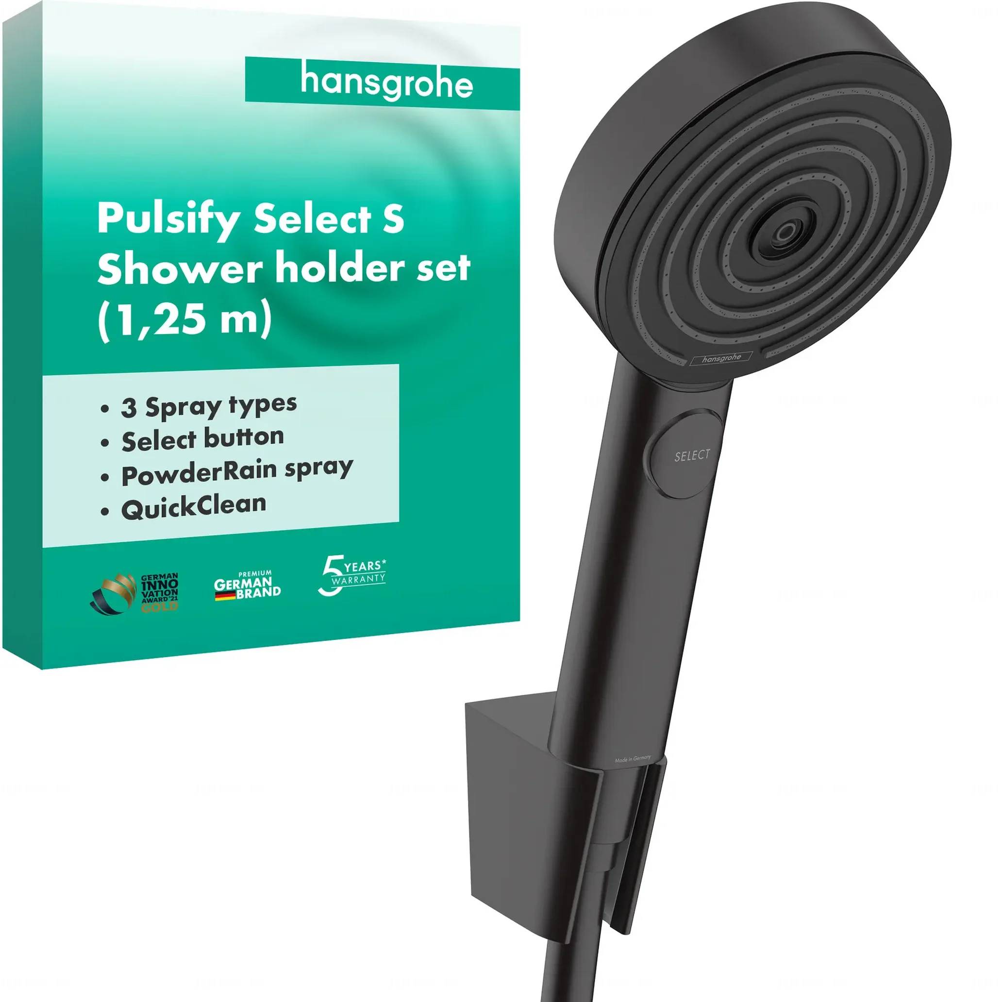 hansgrohe Brausehalterset Pulsify Select S 105 3jet Relaxation m. Schlauch 125cm Mattschwarz, 1 Stk.