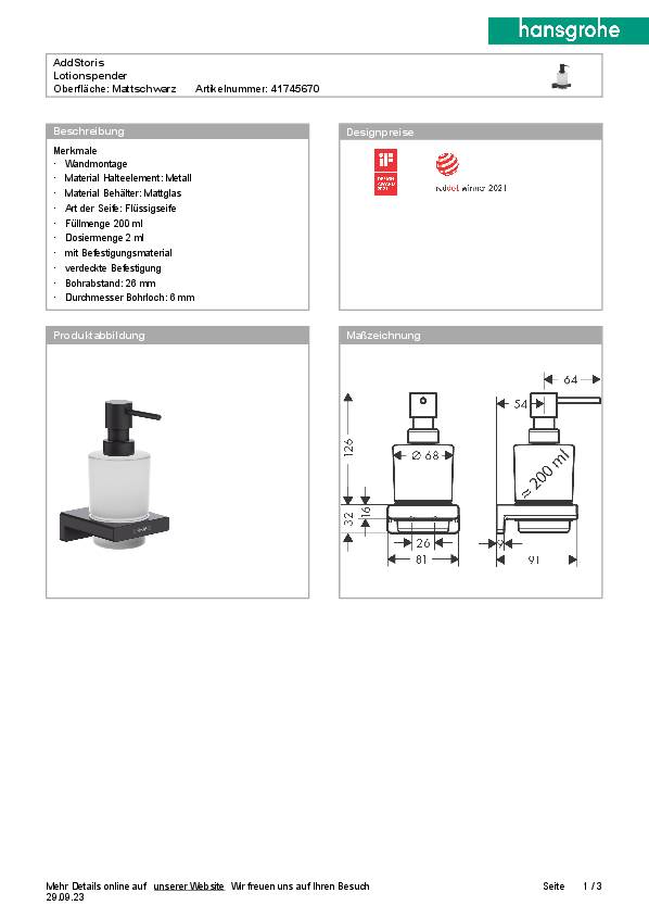 Lotionspender ADDSTORIS HANSGROHE