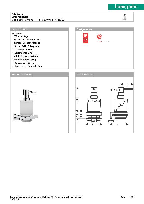 Lotionspender ADDSTORIS HANSGROHE