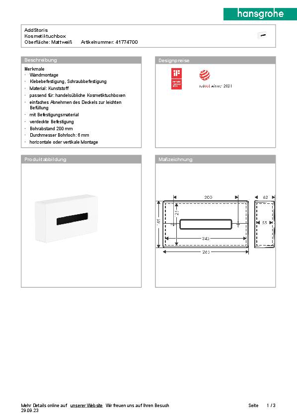 Kosmetiktuchbox ADDSTORIS HANSGROHE