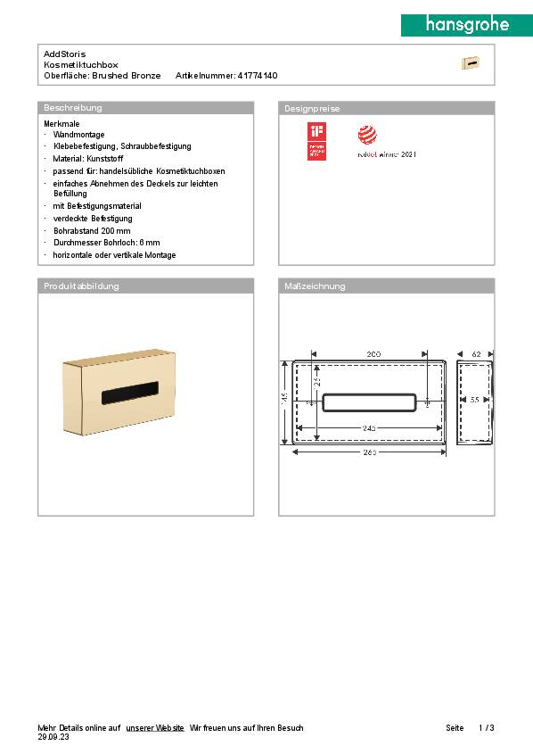 Kosmetiktuchbox ADDSTORIS HANSGROHE