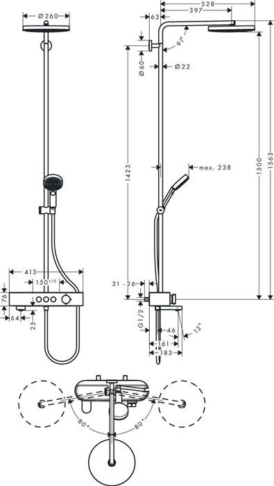 hansgrohe HG Showerpipe PULSIFY 260 1jet m Wannentherm EcoSmart