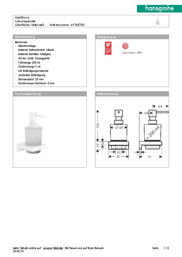 Lotionspender ADDSTORIS HANSGROHE