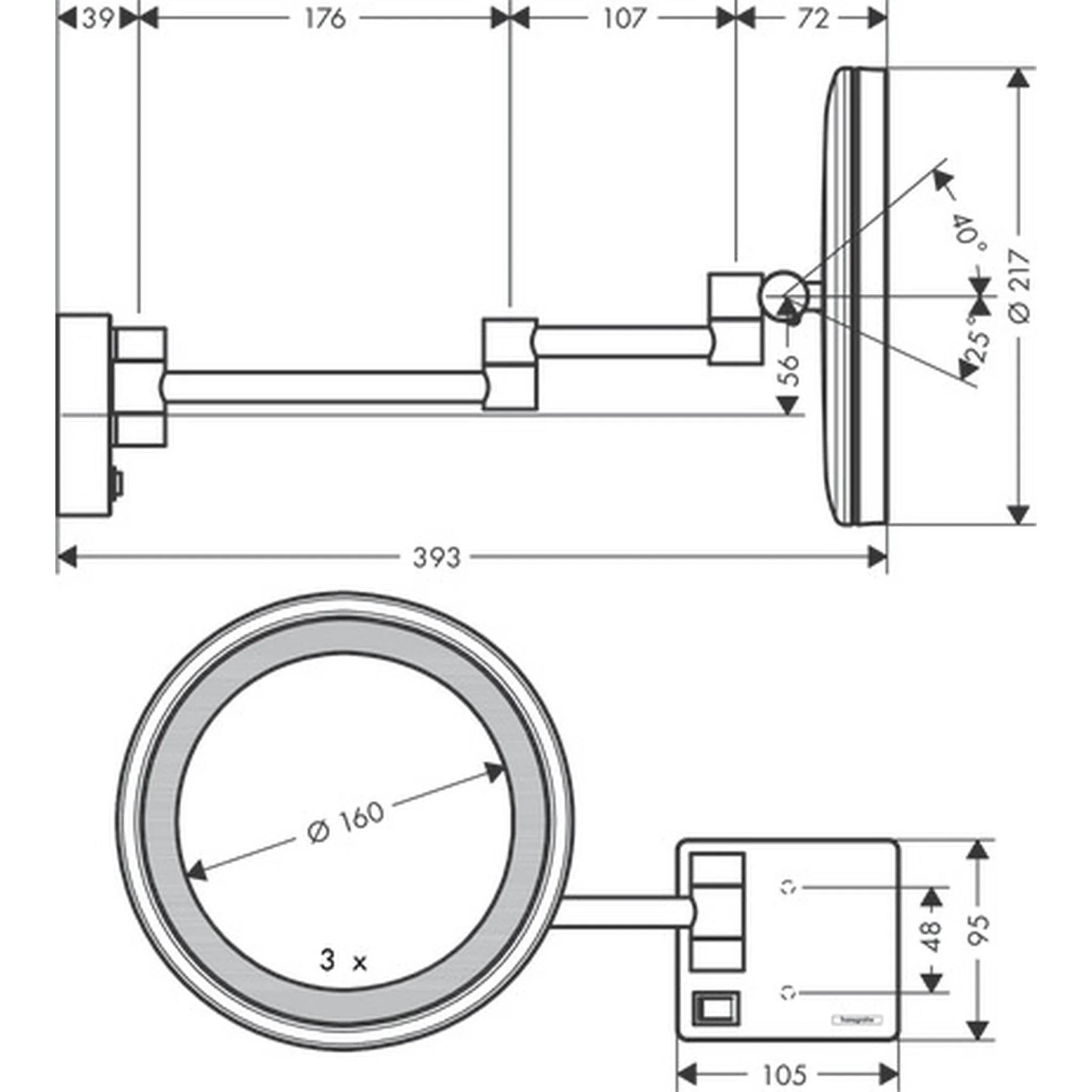 hansgrohe AddStoris Rasierspiegel mit LED Licht mattschwarz, 1 Stk.