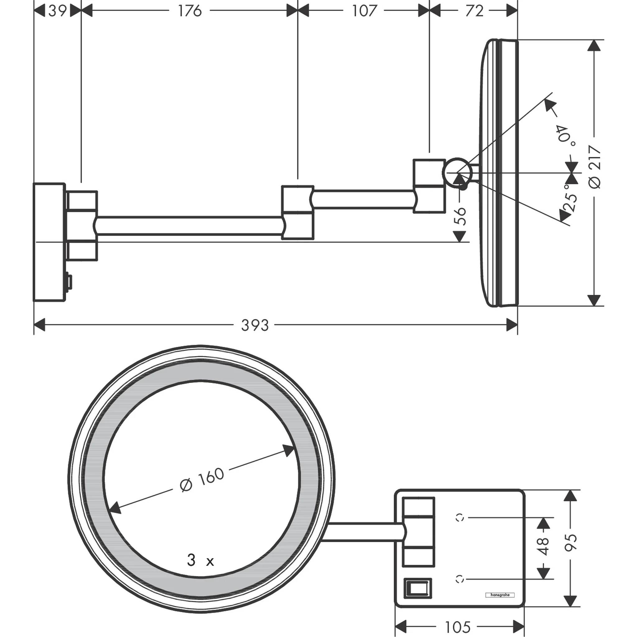 hansgrohe AddStoris Rasierspiegel mit LED Licht mattschwarz, 1 Stk.
