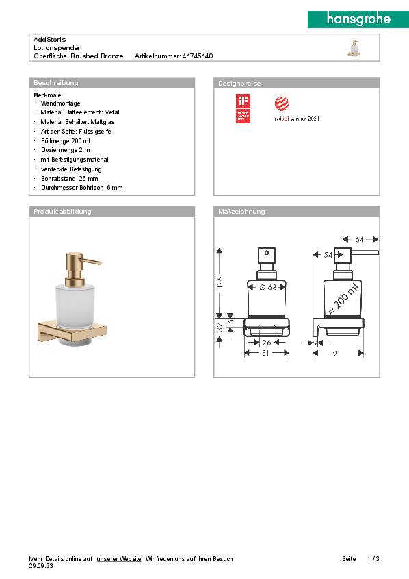 Lotionspender ADDSTORIS HANSGROHE