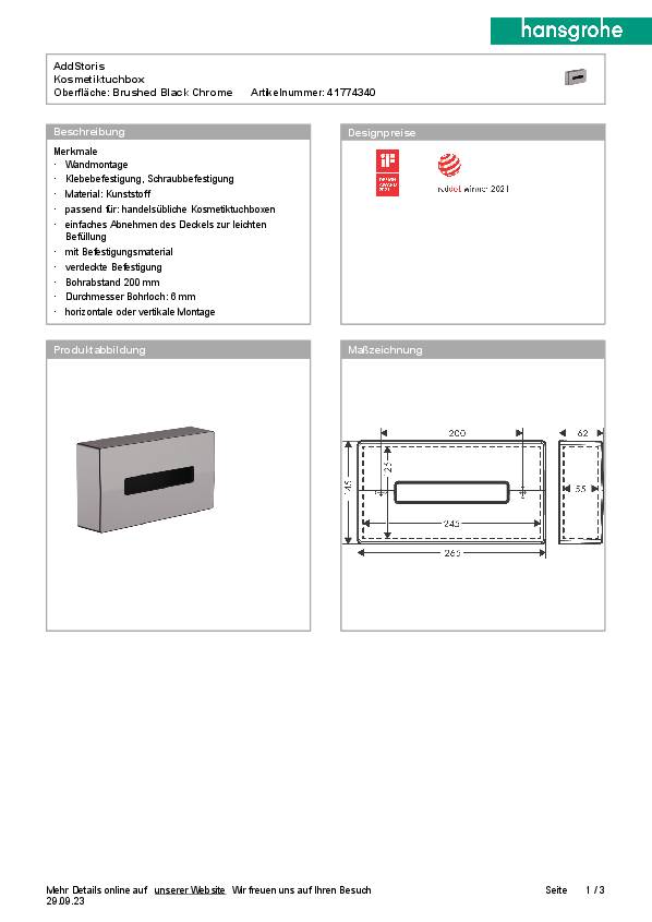 Kosmetiktuchbox ADDSTORIS HANSGROHE