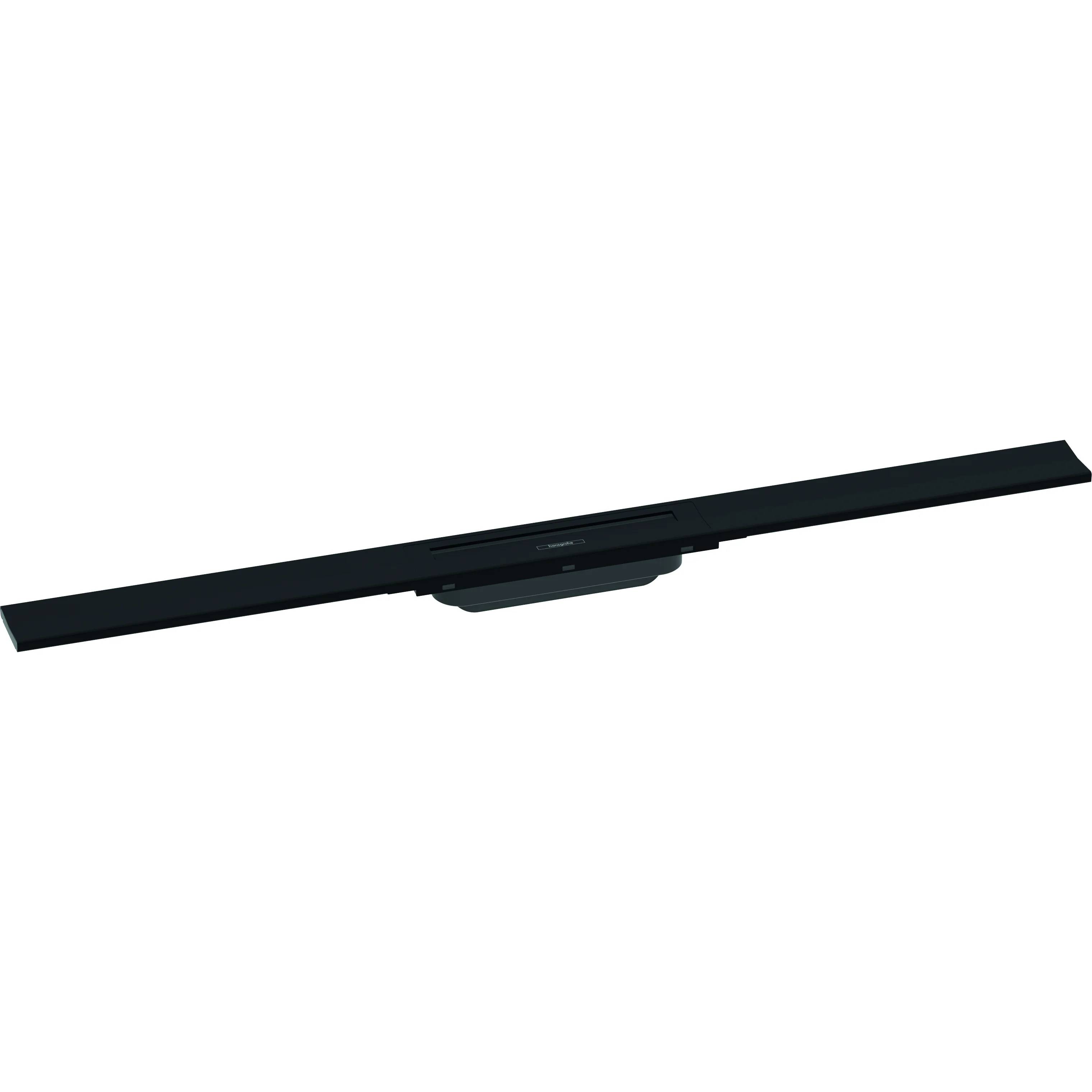 Ein schlanker schwarzer Soundbar-Lautsprecher, leicht angewinkelt auf weißem Hintergrund dargestellt.