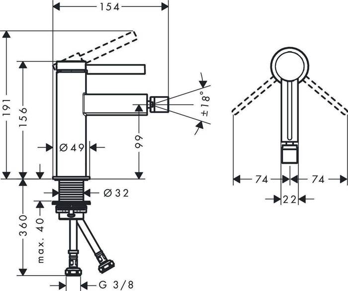 hansgrohe HG Einhebel-Bidetmischer FINORIS m PO Ablaufgarnitur 1 1/4"