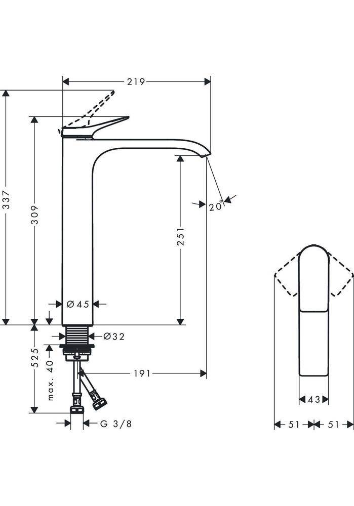 hansgrohe HG EH-WT-MI VIVENIS 250 ohne Ablaufgarnitur mattschwarz