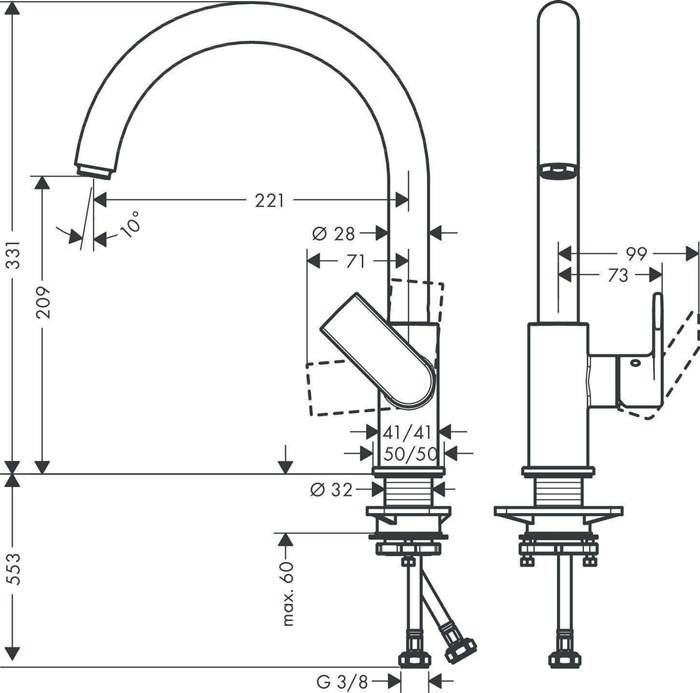 hansgrohe HG Einhebel-Spültischmischer Shape 210 V M35, 1jet chrom