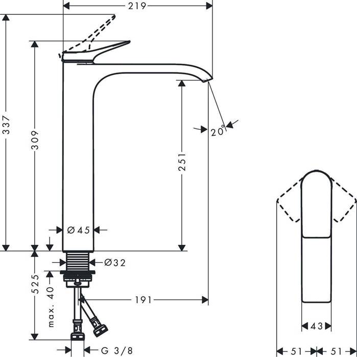 hansgrohe HG EH-WT-MI VIVENIS 250 ohne Ablaufgarnitur mattschwarz