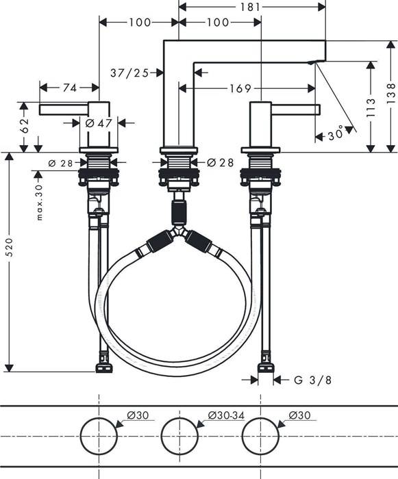 hansgrohe HG 3-Loch-Waschtischarmatur FINORIS 110 m Push-Open