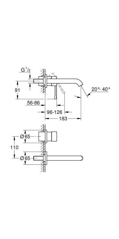 GROHE 2-Loch-Waschtischbatterie ESSENCE Ausladung 183mm hard graphite