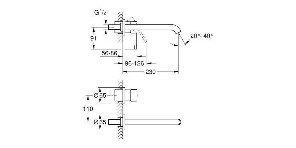 GROHE 2-Loch-Waschtischbatterie ESSENCE Ausldg 230mm chr