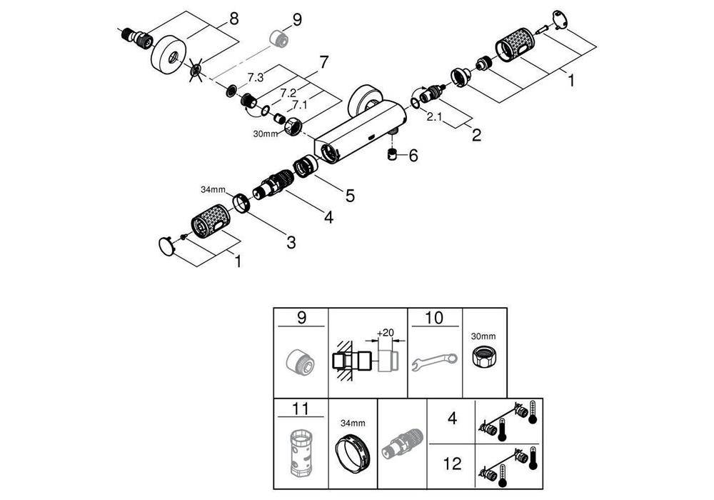 GROHE Thermostat-Brausebatterie GROHTHERM 1000 1/2Zoll chr