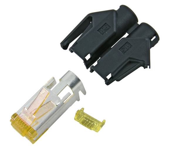 RJ45-Hirose Stecker STP, TM31 schwarz -- 10 Stück, 3 Elemente, Cat.6A Kupferverkabelung RJ45 + RJ