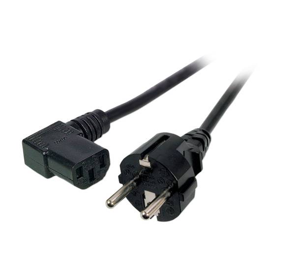 Netzleitung Schutzkontakt 180° - C13, 90°, schwarz, 2,0 m, 3 x 0,75 mm² Stromversorgung