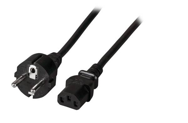 Netzleitung Schutzkontakt 180° - C13 -- 180°, schwarz, 2,0 m, 3 x 0,75 mm² Stromversorgung