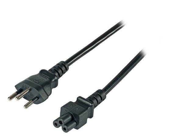 Netzleitung Schweiz Typ 12 - C5 180° -- schwarz, 1,8 m, 3 x 0,75 mm² Stromversorgung Stromkabel