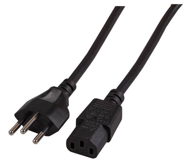 Netzleitung Schweiz Typ 12 - C13 180° -- schwarz, 2,0 m, 3 x 0,75 mm² Stromversorgung Stromkabel