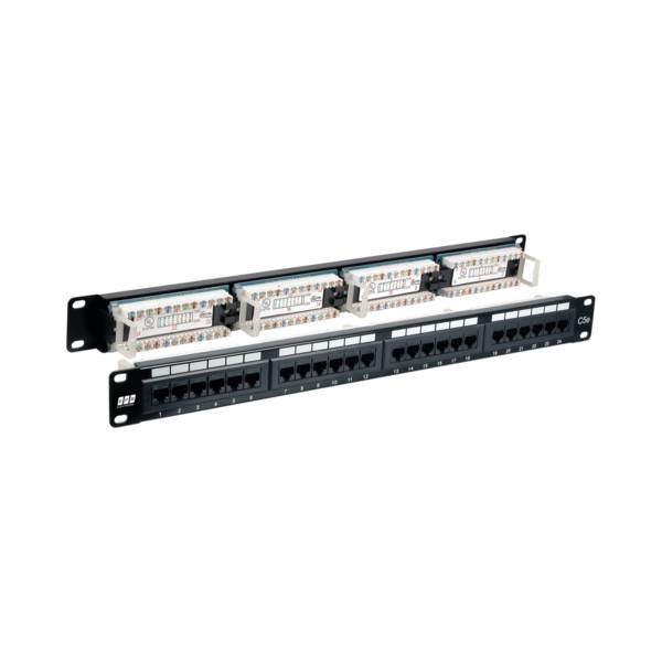 Patchpanel UTP 24xRJ45 Cat.6, 19? 1HE -- ,180°, RAL9005 schwarz Kupferverkabelung ungeschirmt